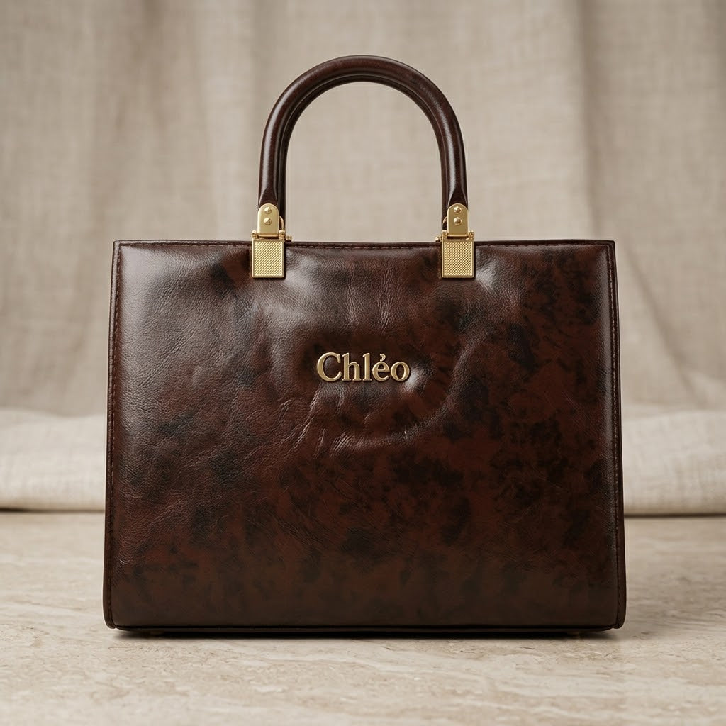 Premium Marble Brown Top-Handle Tote Bag – Elegant Handbag for Women